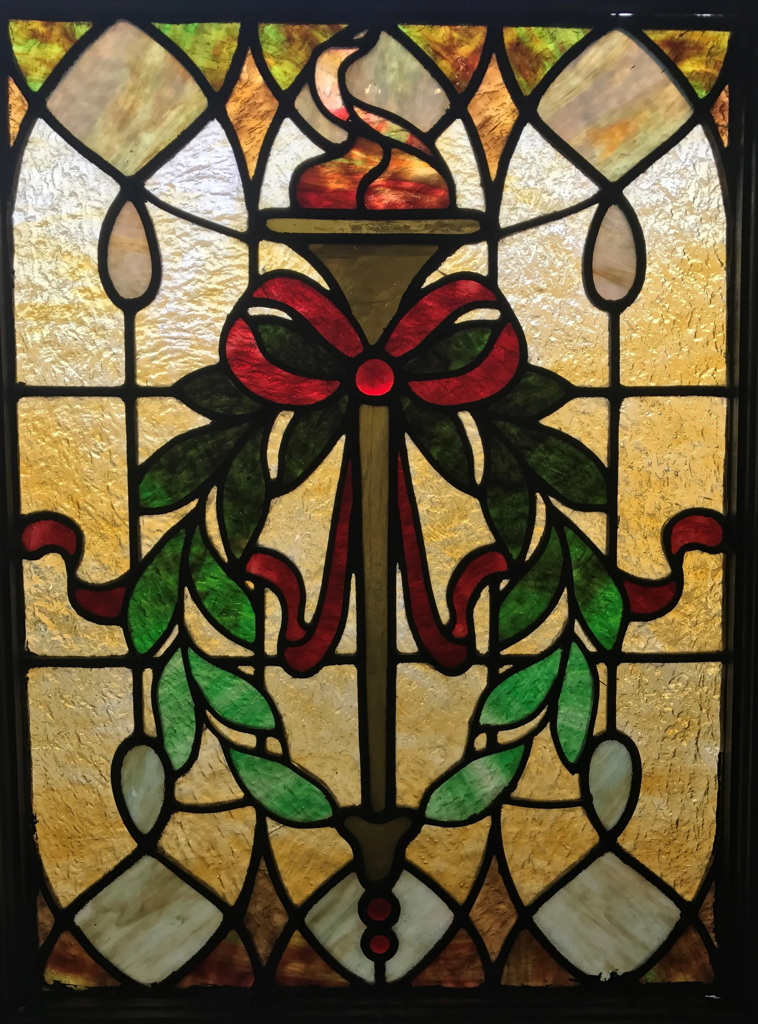 Antique Stained Glass "Torch" window