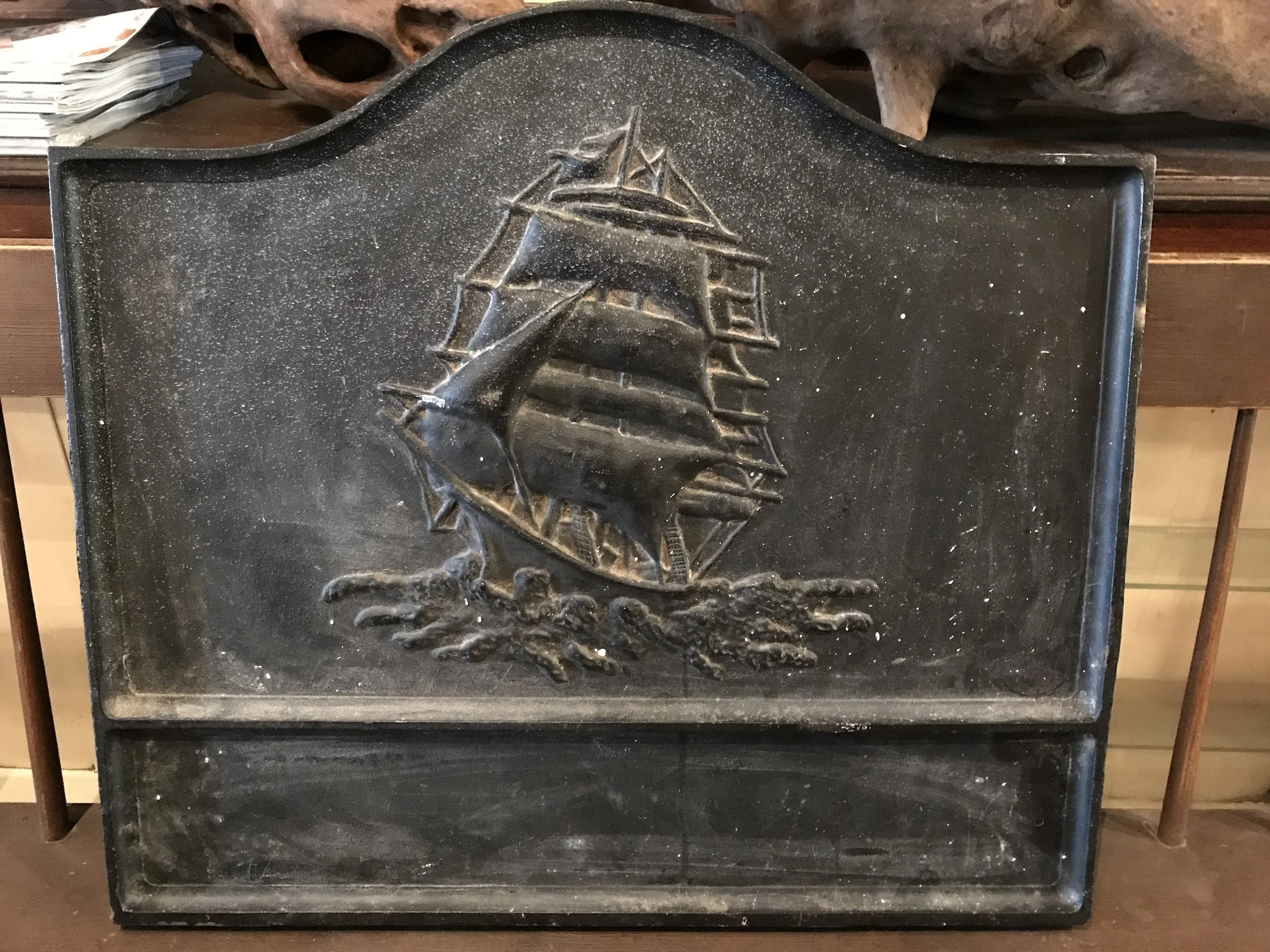SOLD!! Large cast iron fire back