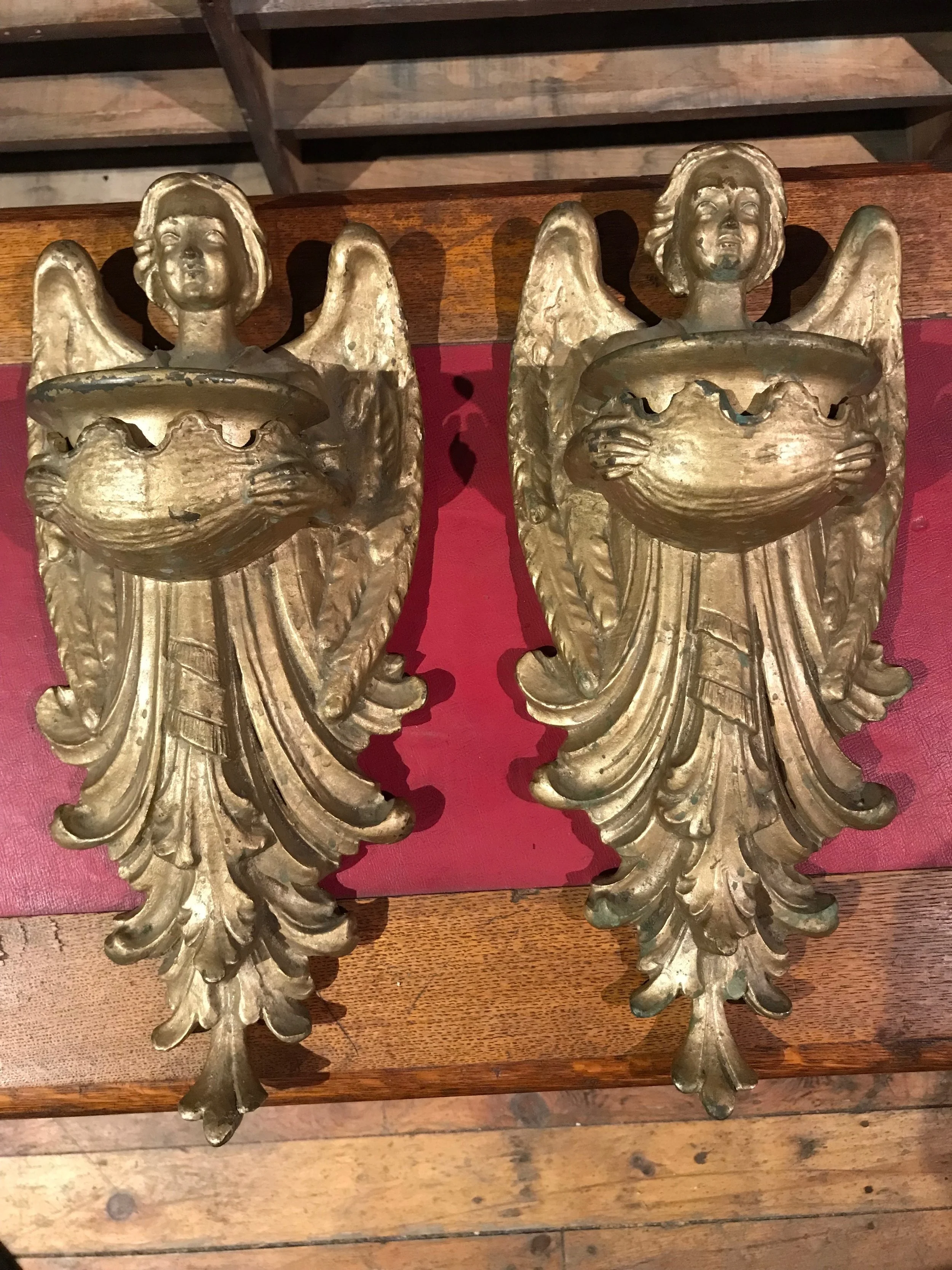 Pair antique Angel holy water fonts