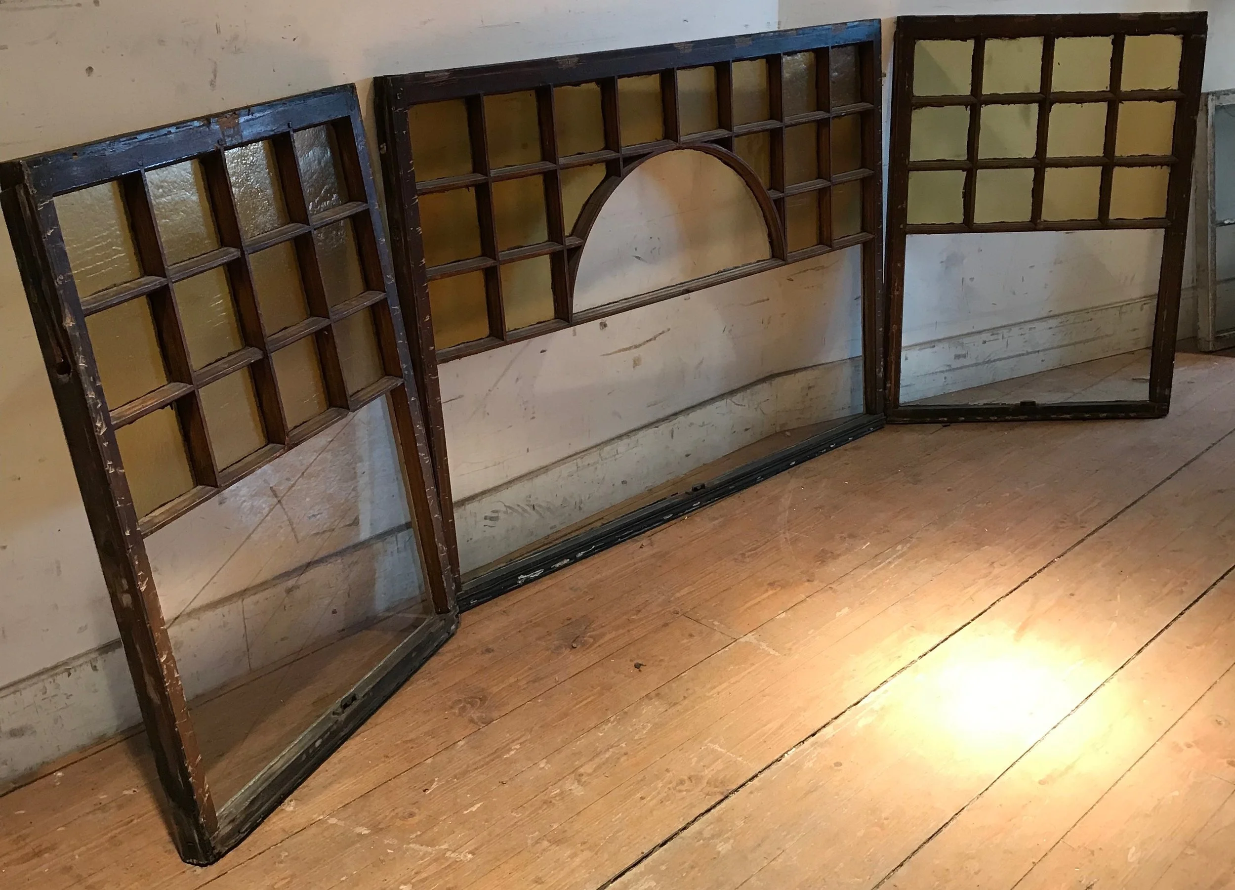 Set of (3) antique Fir Bay Window sashes