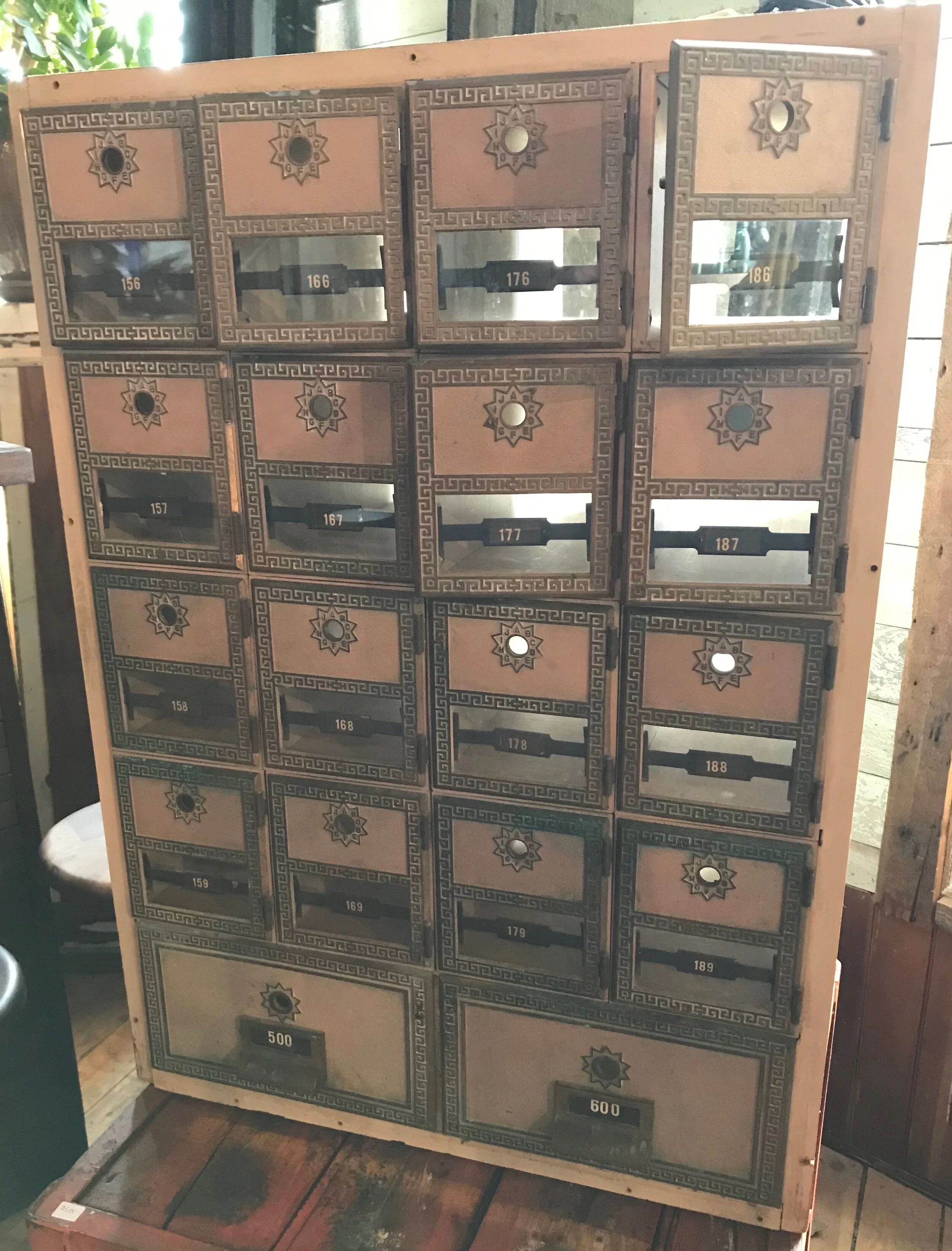 SOLD! Bank of bronze front Post Office boxes