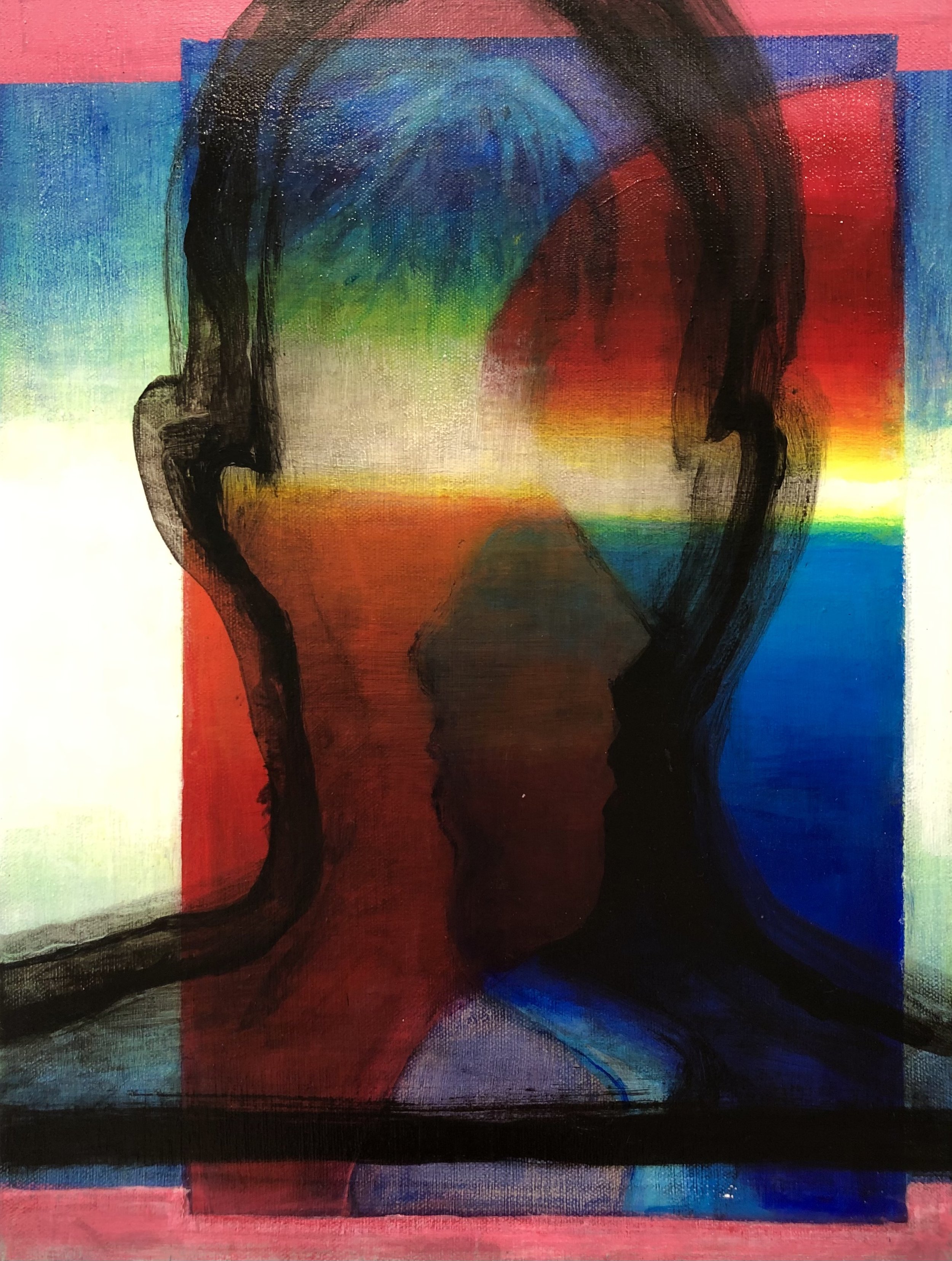 Sunset Head 1, 16”x20”, acrylic and oil on canvas, 2021