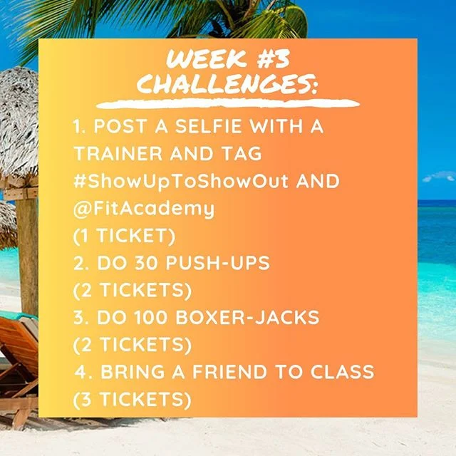 WEEK 3 of the🔥Show Up to Show Out🔥 4-Week attendance challenge has begun! 🏖Beach season is coming! This challenge is our way to help you get right and tight for this warm weather 😎, have fun, and win a prize!
By showing up to class and doing your best everyday, you will earn raffle tickets to put into our challenge jar. Each studio will have its own jar. At the end of the 4 weeks, we will draw a name from each jar to determine the grand prize winner! That means the more classes you attend, the higher your chances of winning the grand prize! Prizes will be announced shortly.
Here's everything you need to know:
* 🗓Duration: April 15th - May 11.
* Opportunities to win tickets everyday! Completing WEEKLY CHALLENGES, attending MORNING classes, and BRINGING FRIENDS 👫 to class will earn you even more tickets!
* Win-Win: the more you come, the better results you get AND the better chances you have to win. See you in the studio!
.
.
.
#FitAcademy #FITPHL #thinkfitlivefit #3xbestofphillytrainer #allin #philly #philadelphia #fitnessismylife #motivation #positivity #loseweight #hiit #getfit #FitFam #phillytrainer #groupfitness #cardio #training #bootcamp #personaltrainer #exercise