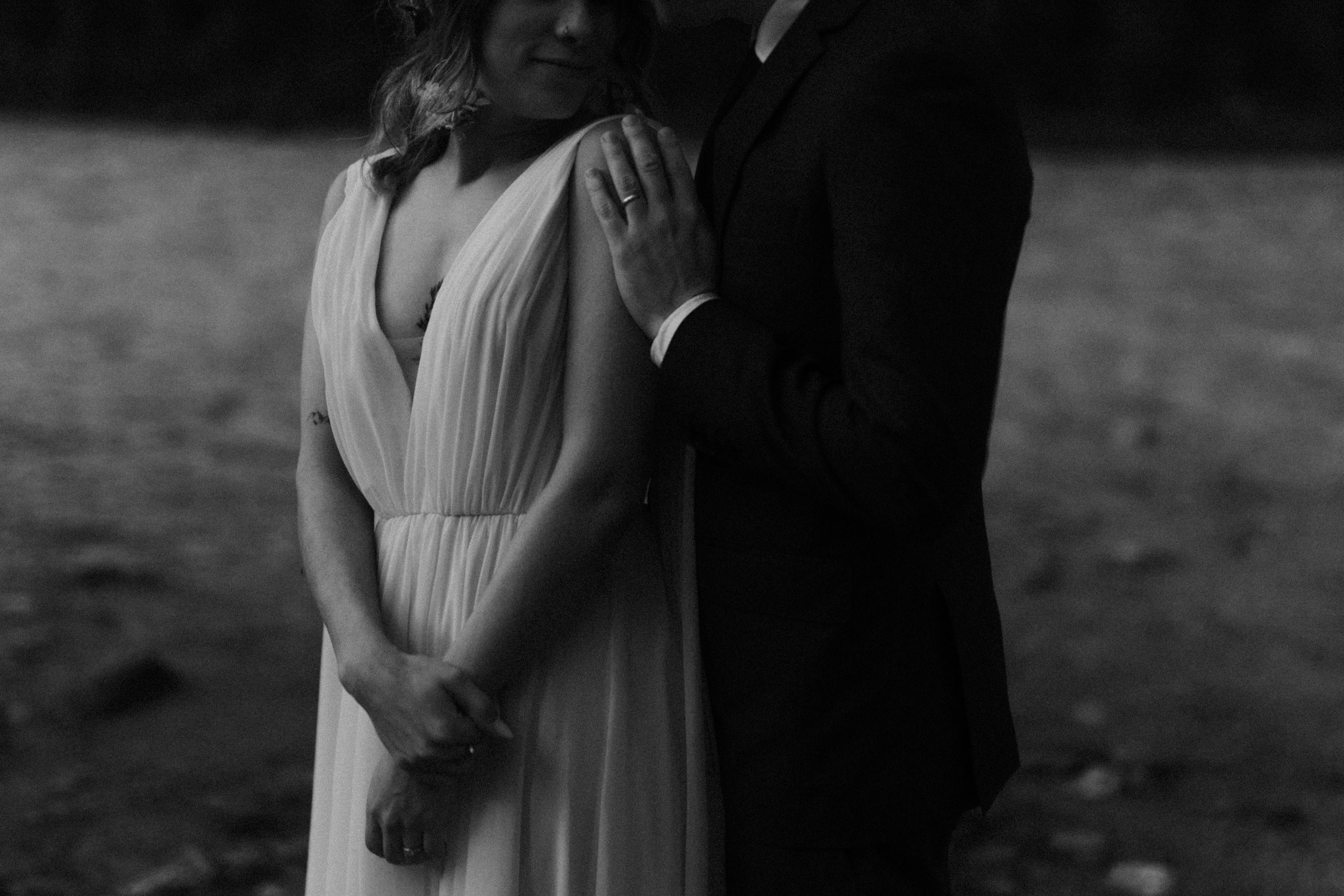 Intimate black and white wedding photographer, Moody banff elopement photos