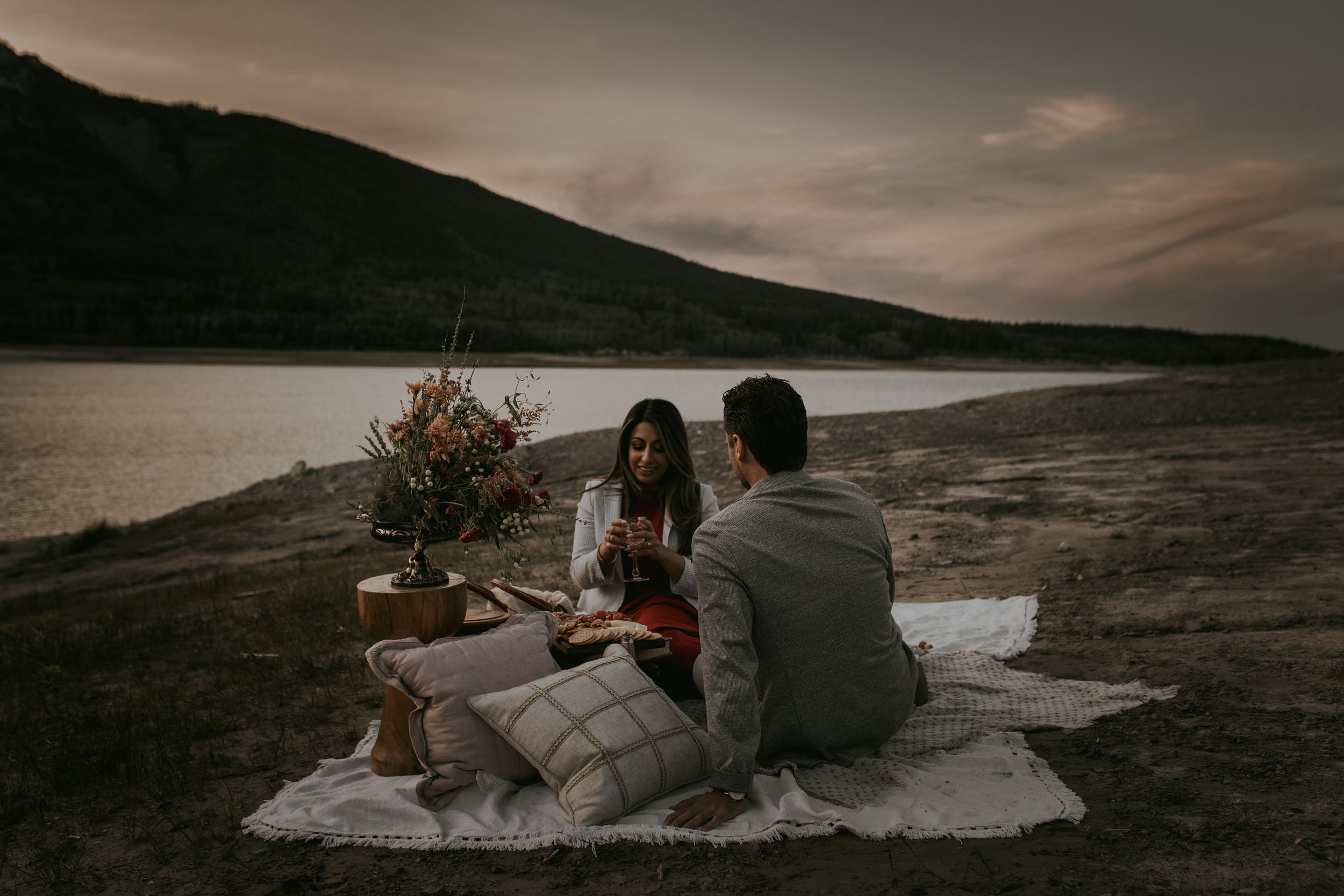 Romantic sunset proposal in Banff