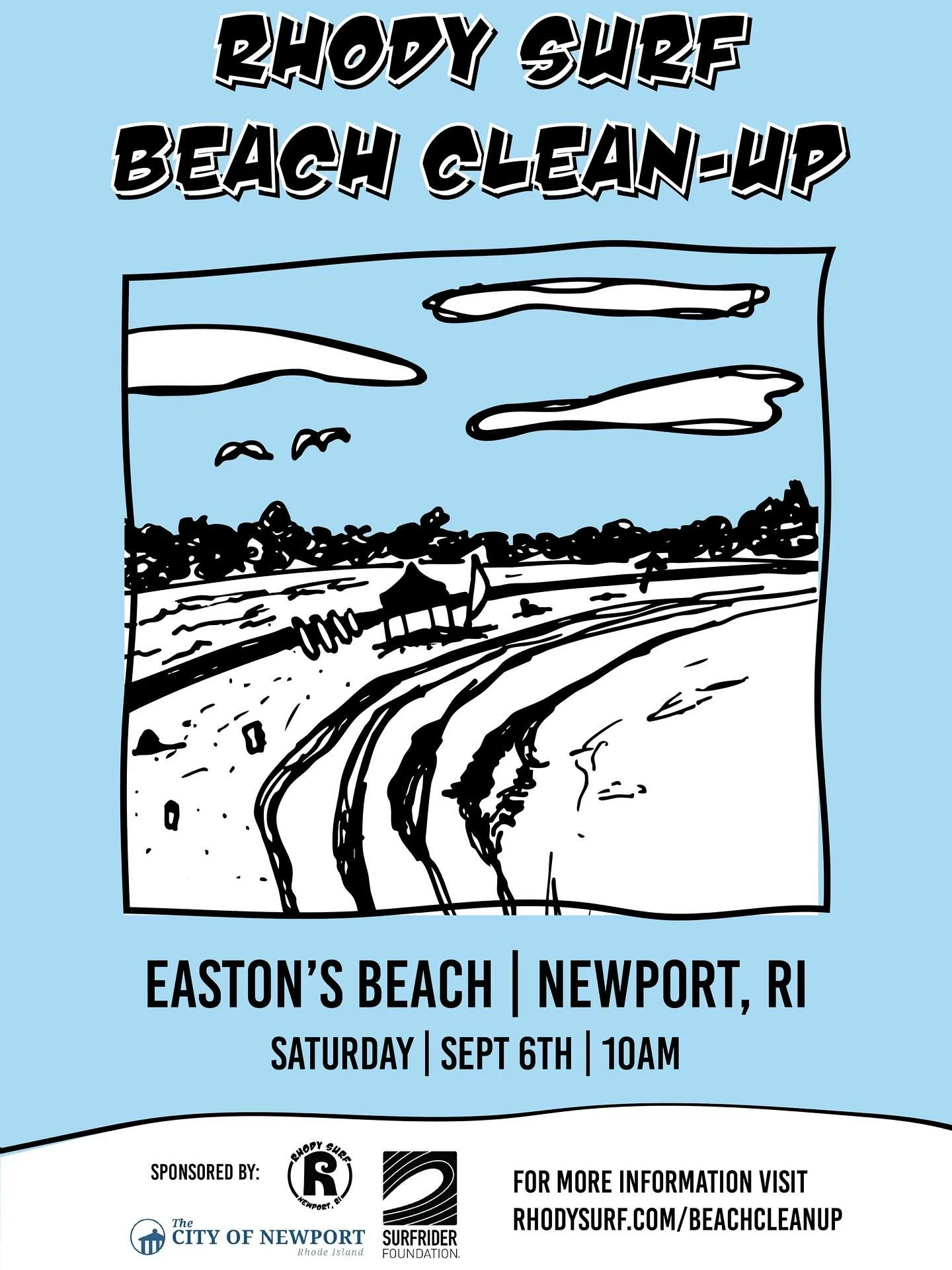 🌊 Let&rsquo;s clean up Easton&rsquo;s Beach!
🗓 Saturday, Sept 6 | 10AM
📍 Meet at the Rhody Surf tent (Lot 1)
✨ Free supplies, giveaways + complimentary parking for all who register!

🔗 Sign up: RHODYSURF.COM/BEACHCLEANUP

Good vibes -&gt; clean t