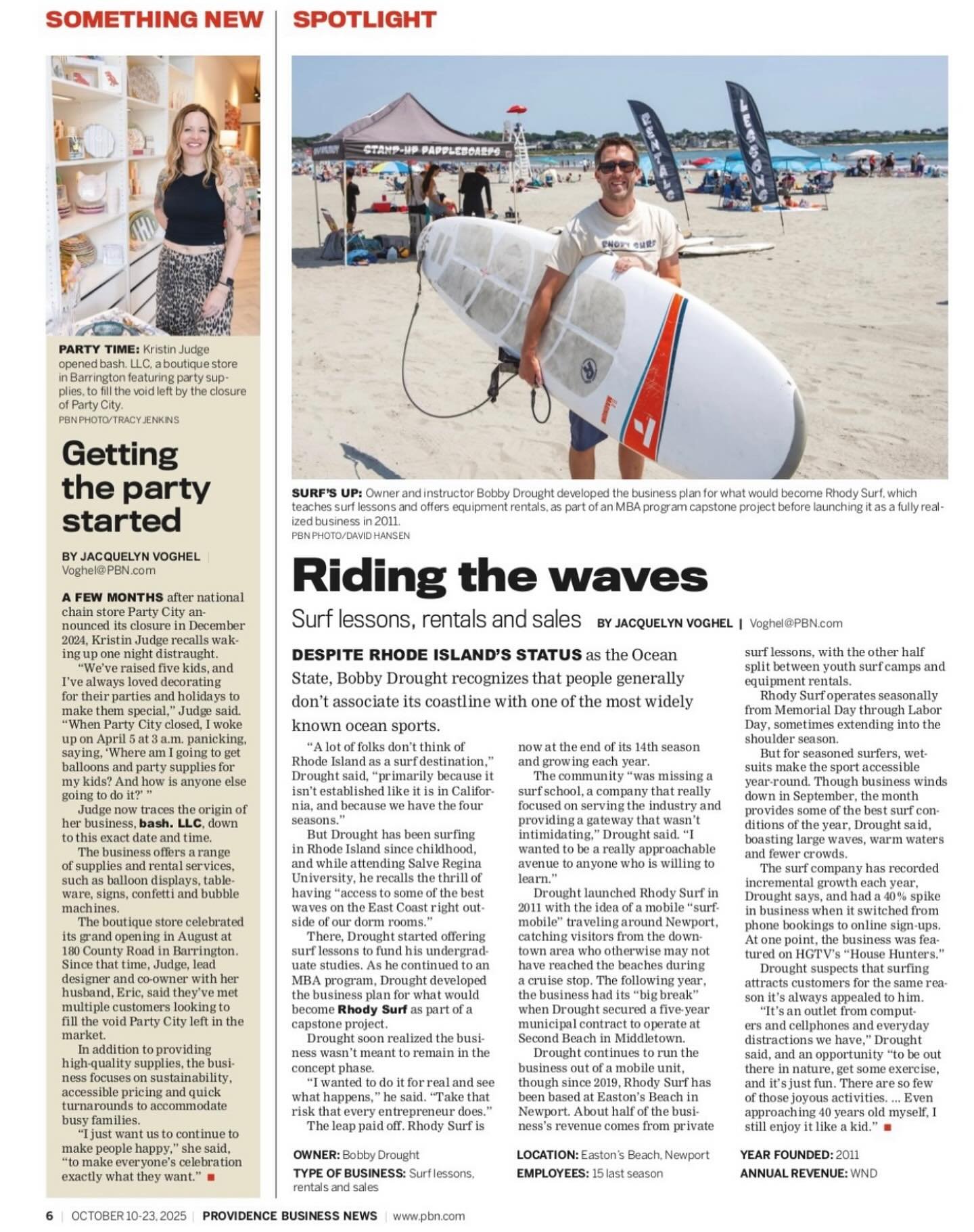 We’ve officially gone from surf reports to business reports - super grateful to @providencebusinessnews for the October feature and sharing a bit of our story ππΌ