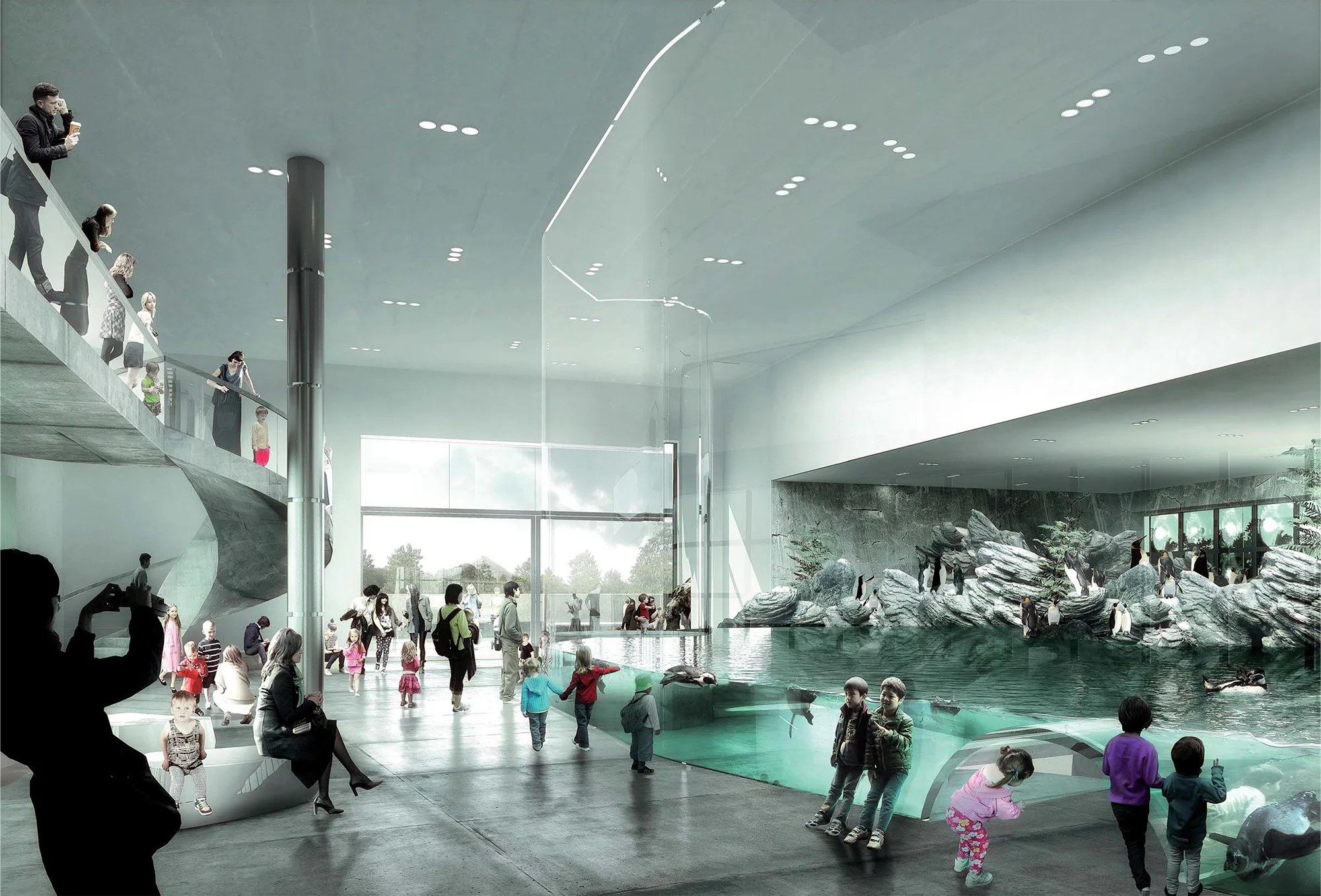 The Basel aquarium was designed while I was at EM2N Architekten in collaboration with Fabian Hörmann, Özgür Irban, Mathias Müller, Daniel Niggli, Tomoko Suzuki and Jorrit Verduin. Image production was done together with Luxigon. Tenji, Inc was our aquarium consultant. Our proposal for the Basel aquarium competition was awarded the 7th Prize. More information on the EM2N website . Check out other proposals for the competition here .
