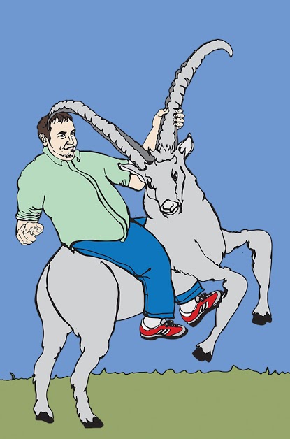 Eitan Rides a Mammal with Large Horns Also Known as a Goat