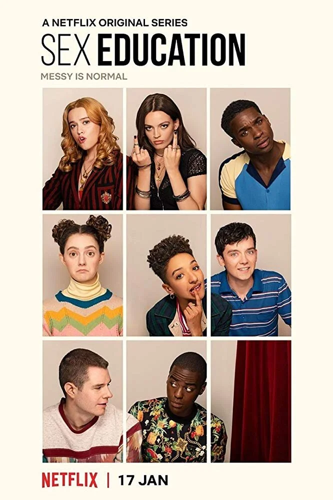 Sex Education season two promotional poster featuring the cast