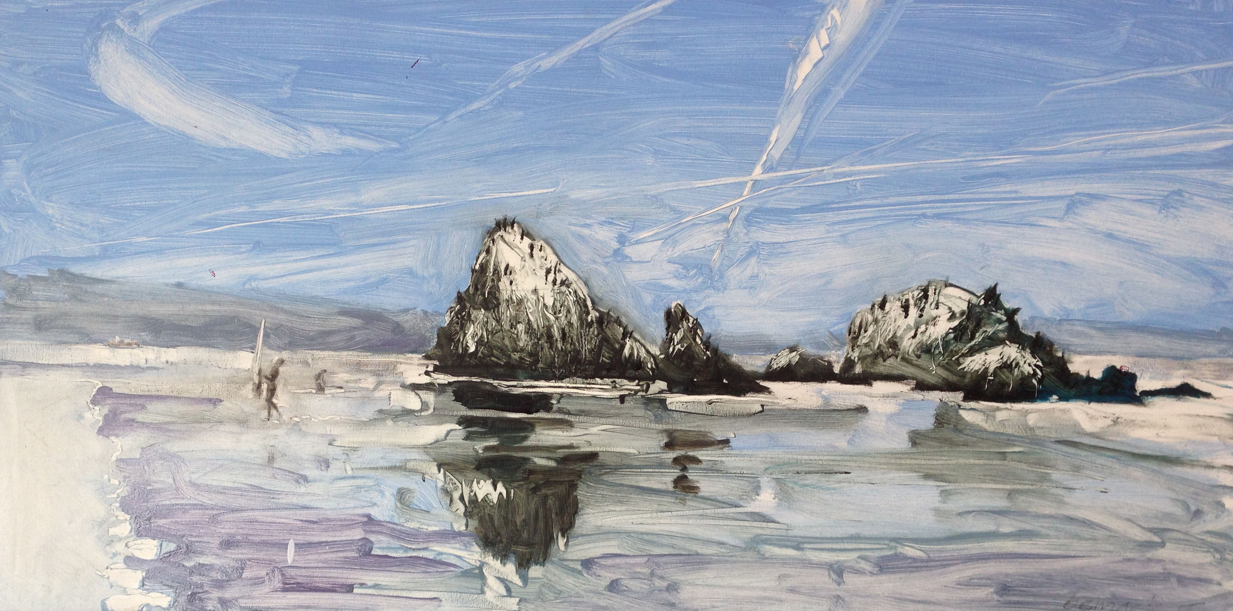  seal rocks 1 (sold)  oil and conte crayon on board  18"x36" 