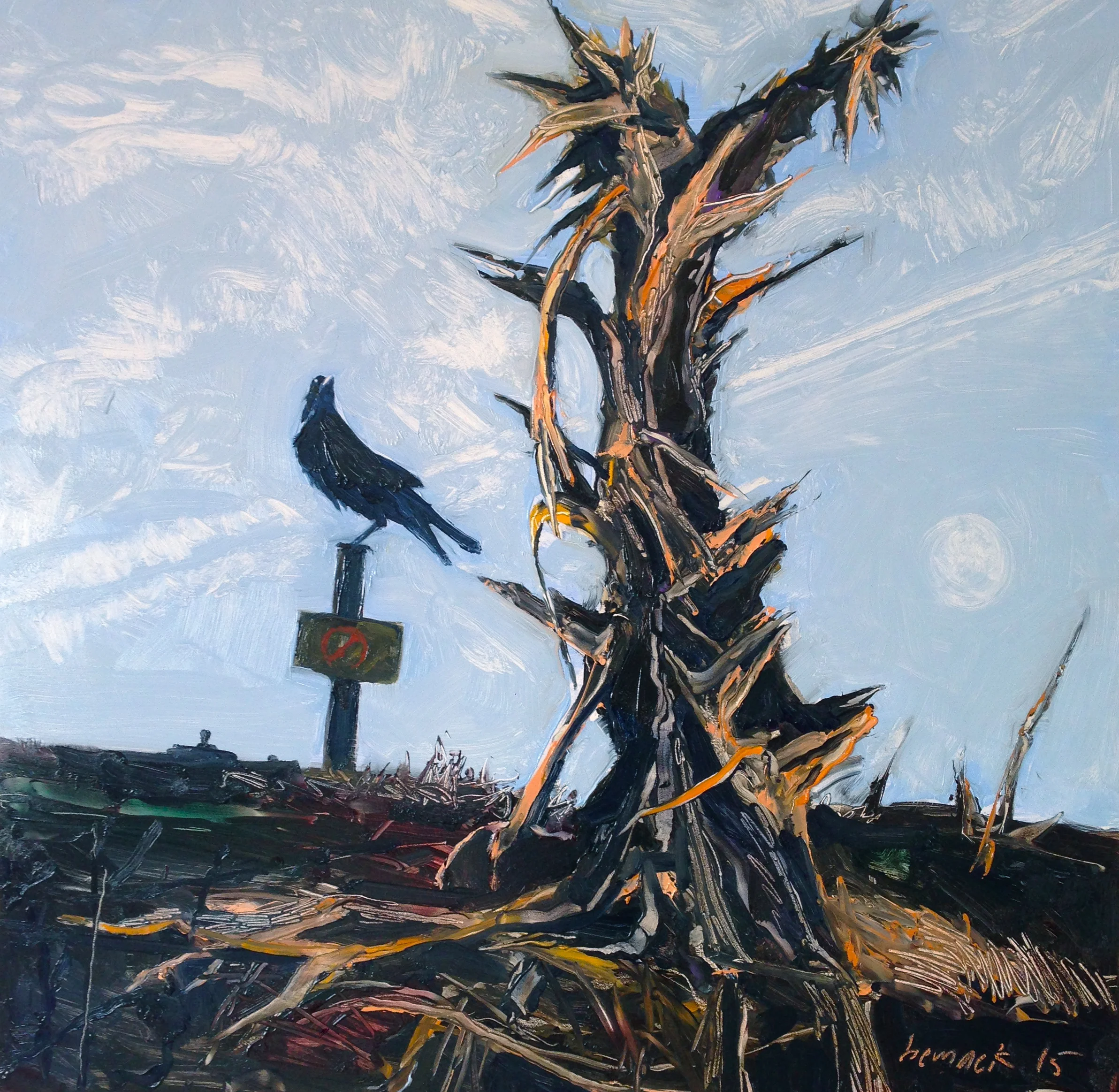 trail closed oil on board 32"x32"
