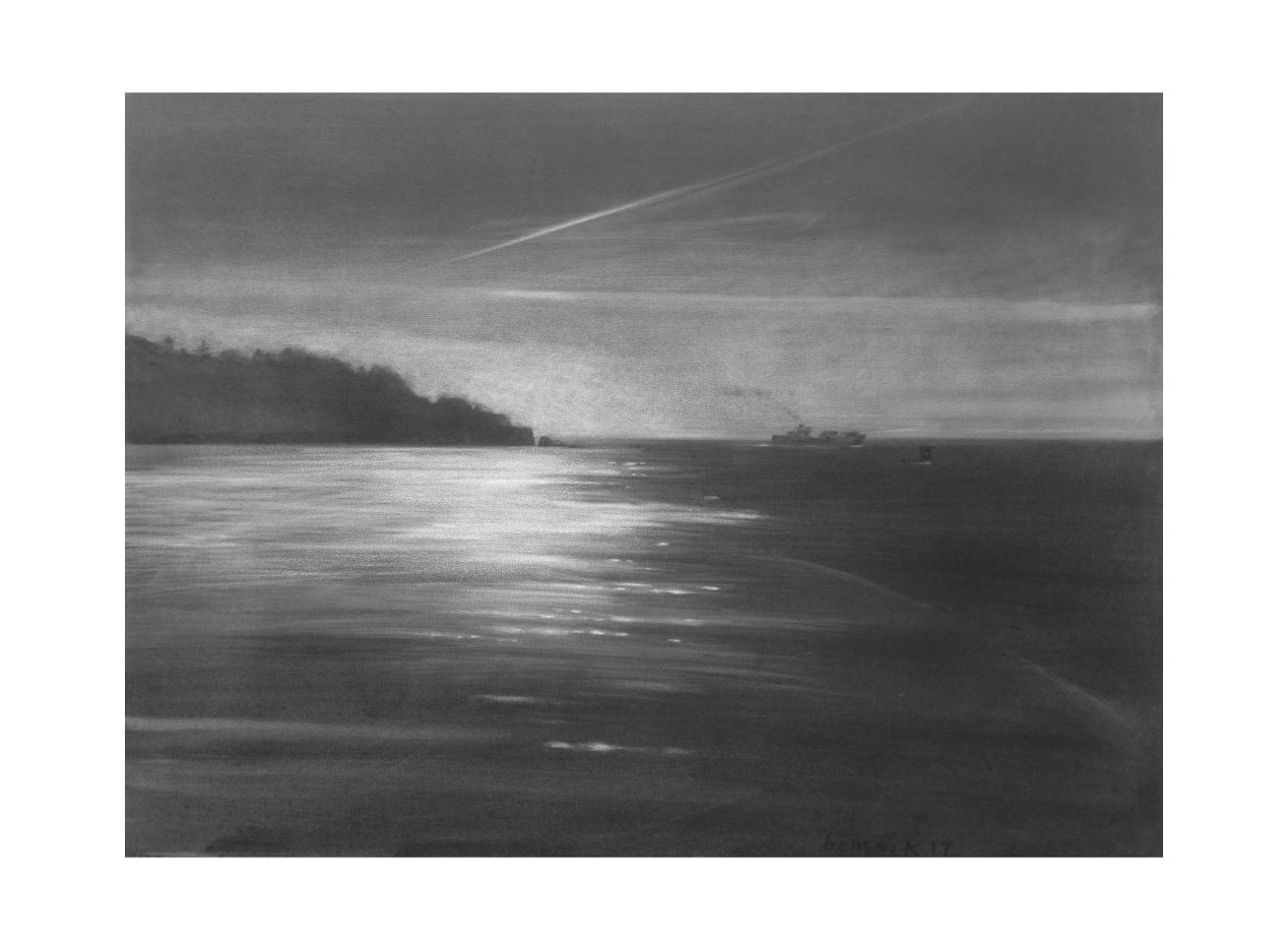   land's end   conte crayon on panel  18"x 24" 