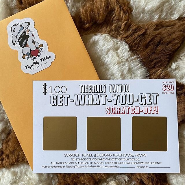 Are you itching for a new tattoo? Scratch the itch with TigerLily Get What You Get Scratch Off Tickets! Now on sale for only $75 with three awesome designs to choose from! Is your mom itching for some new ink too? Give her one of our custom Mother&rs