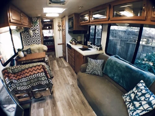 Our tiny home on wheels remodeled! Blood, sweat, and tears not included in photo. 