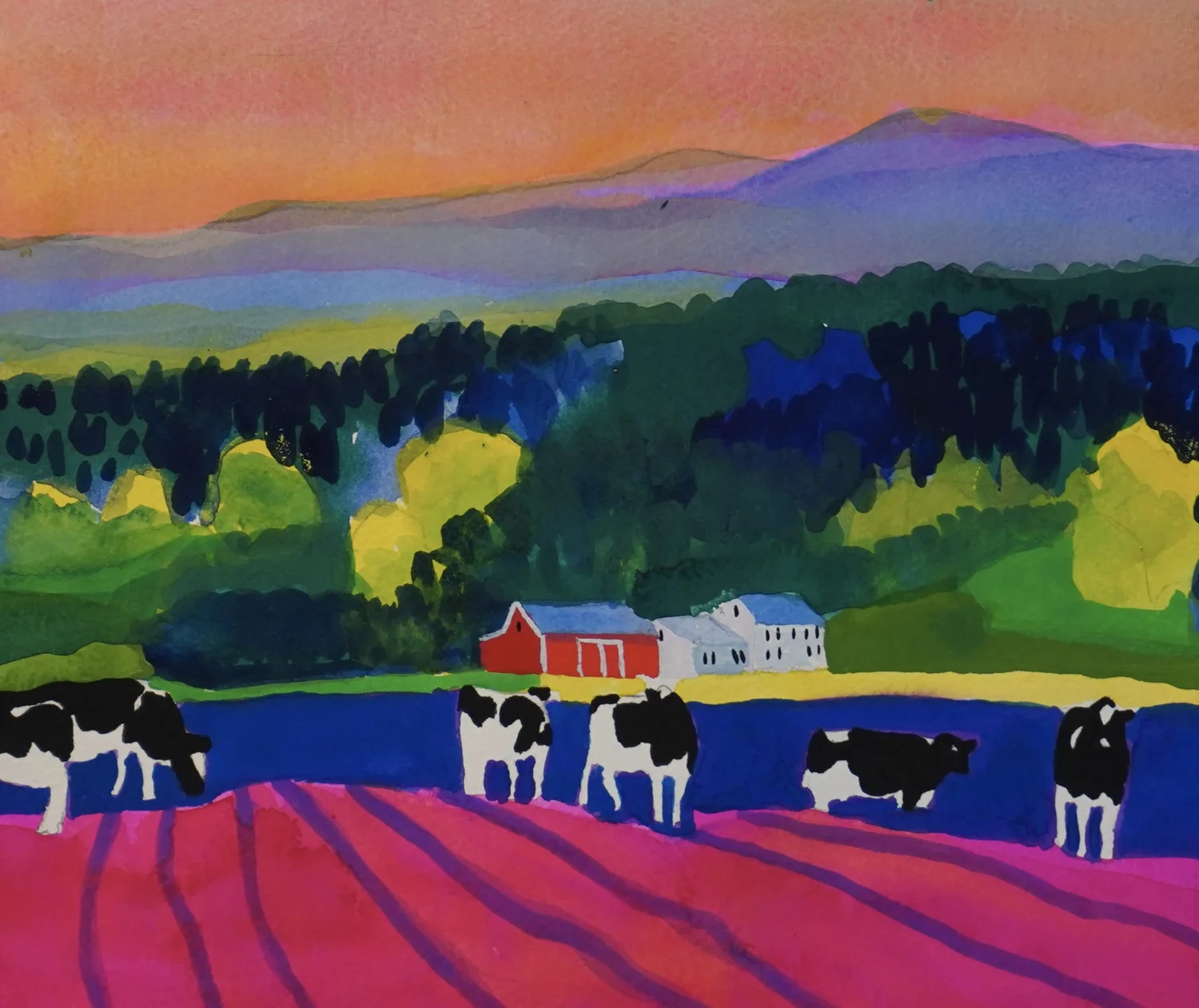 Vermont Artwork Watercolor Cows