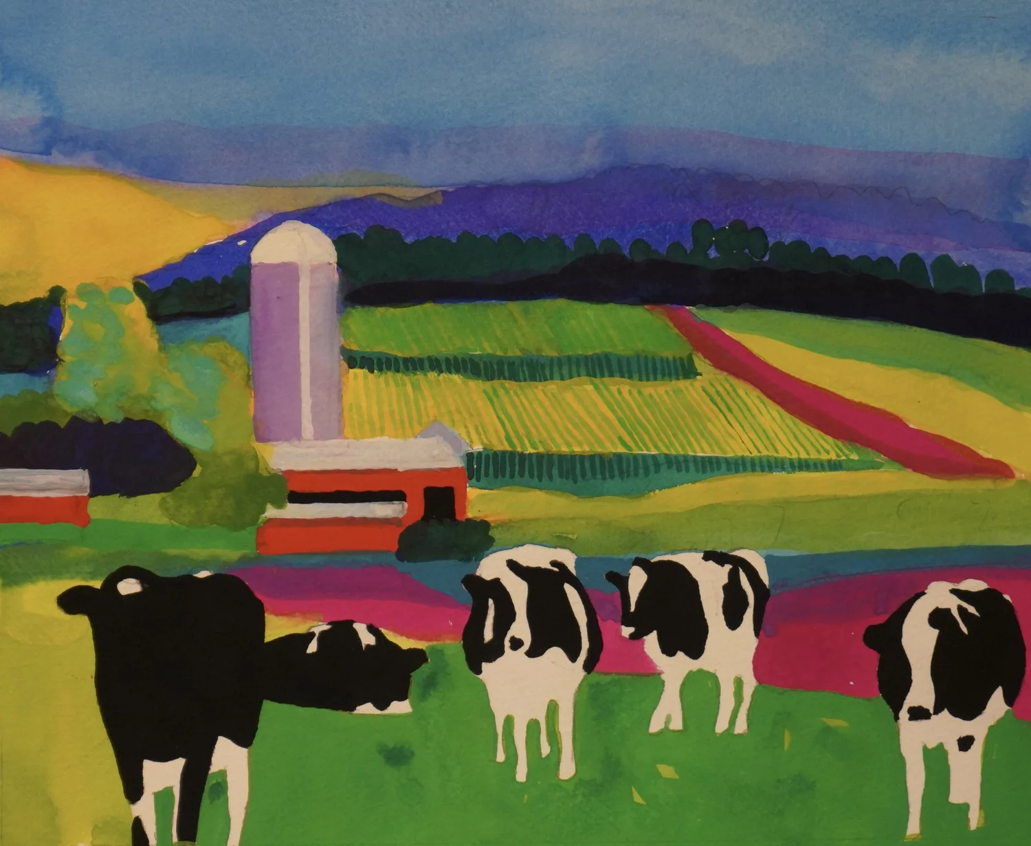 Vermont Artwork Watercolor Cows