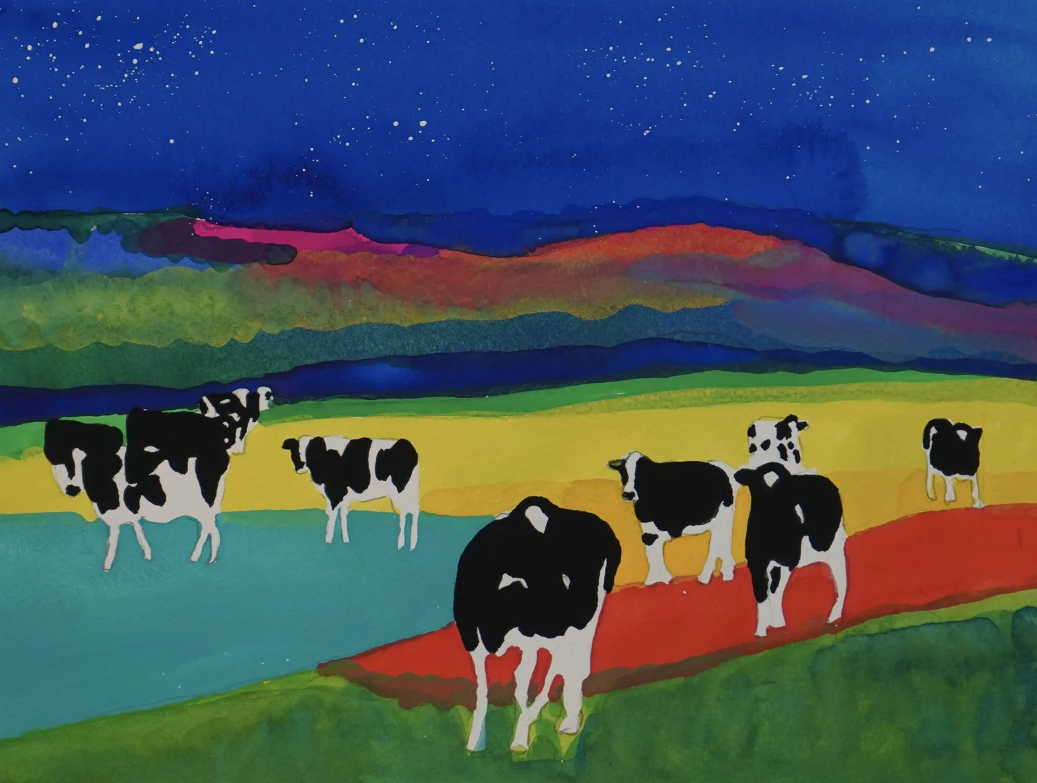 Vermont Artwork Watercolor Cows