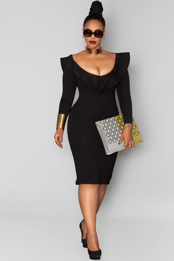 Whoever said all black is boring, never saw this dress. With it's plunging scoop neckline and body hugging shape, you are sure to turn every head when you sashay in the room, honey. #knockout