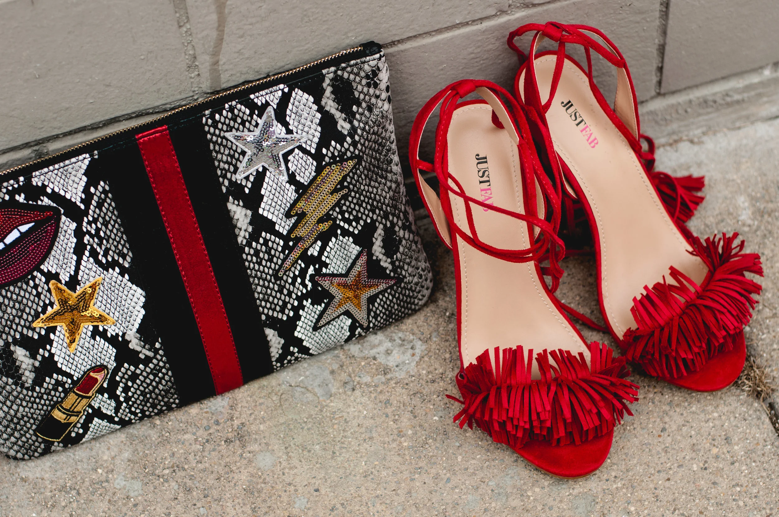 $15 clutch from DSW, $20 shoes from JustFab> My Style- Priceless.