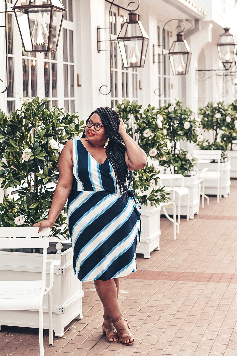 Blue Striped Plus Size Dress