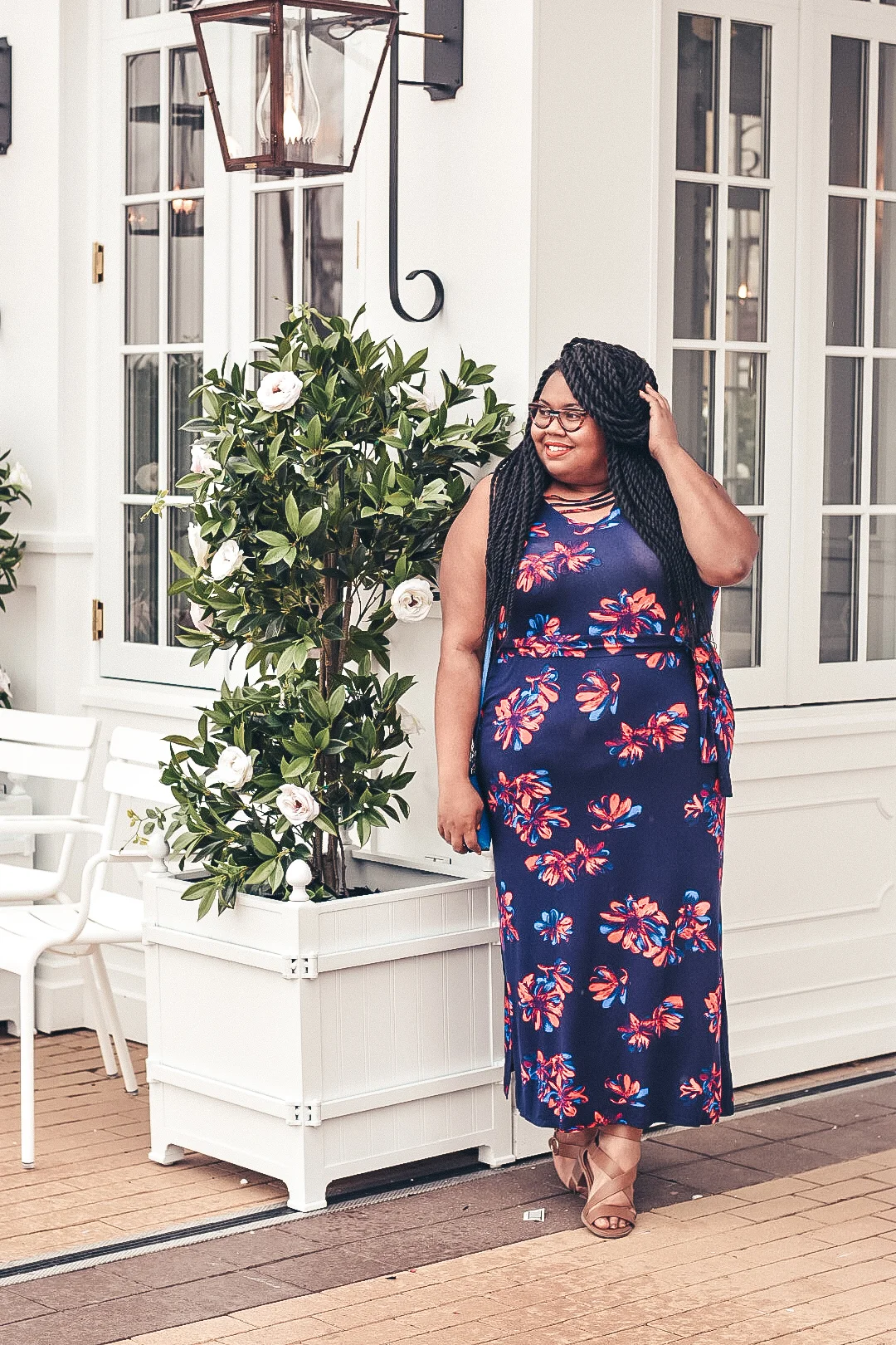 Get a little bit fancy for your holiday get-together! Enjoy this fun floral maxi dress perfect for the 4th of July!