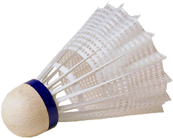 A shuttle-cock is hit back and forth over a net.