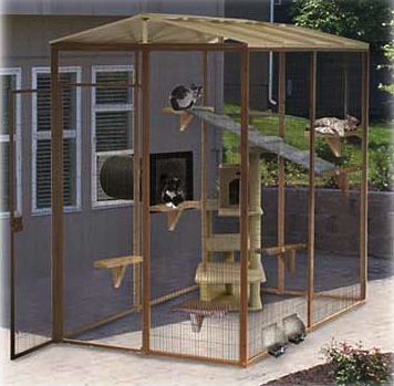 A cat enclosure connected to the house.