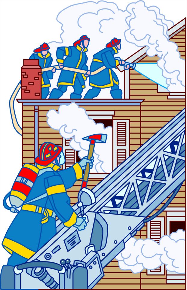 Firefighters have special clothing and equipment to help them safely enter a burning building. Getty Images