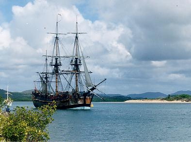 A replica (copy) of Captain Cook's ship Endeavour