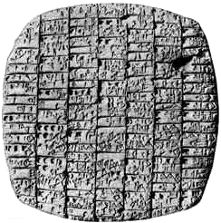 Wedge-shaped marks in clay was an alphabet for cuneiform writing. Getty Images