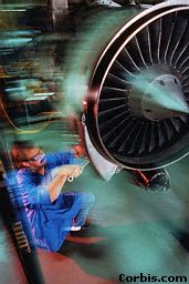 Air is sucked into the front of the jet engine.