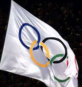 The Olympic flag designed by Pierre de Coubertin