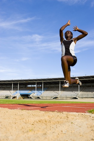 The long jump ends in the sand pit