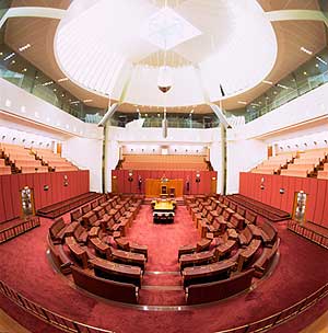 The Senate chamber is decorated in red. © Getty Images