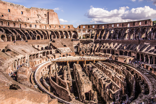 Inside the Colosseum. You can see where gladiators and wild animals waited, below the floor, before their event. © Getty Images