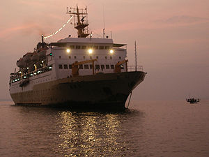 Large ferries like this carry people and goods between the islands.
