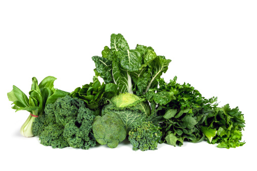Dark green leafy green vegetables contain iron. Getty Images