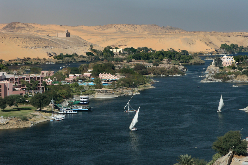 The Nile River near Aswan. The sail boats are called 'feluccas' . iStock photos