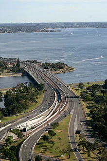 The new Narrows Bridge is both a railway bridge and a freeway.© Getty Images