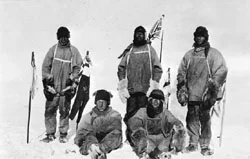 Scott and his team at the South Pole- standing L-R Oates, Scott, Evans; sitting L-R Bowers, Wilson ©Getty Images