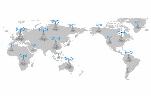 Networks of towers and satellites transmit signals from mobile phones to places around the world. © iStock