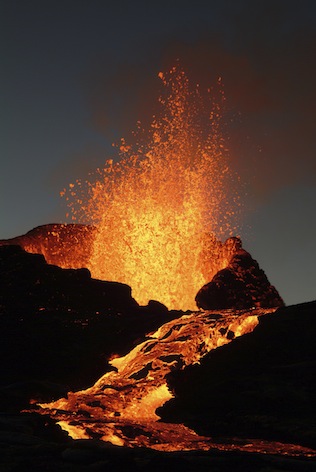 Liquid magma is called lava when it pours out of a volcano. Getty Images