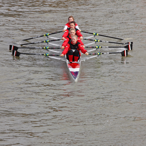A quadruple scull has four rowers without a coxswain. ©Getty Images