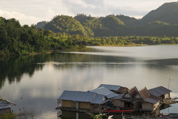A village nestled by and on a lake. ©Photos.com