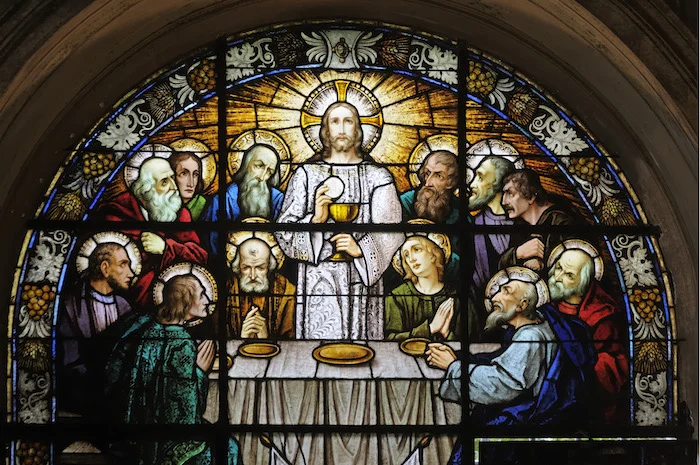 An ancient stained glass window of the Last Supper - the last meal Jesus Christ shared with his closest followers just before his death. ©Getty Images