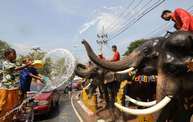Throwing water is part of the Thai New Year fun
