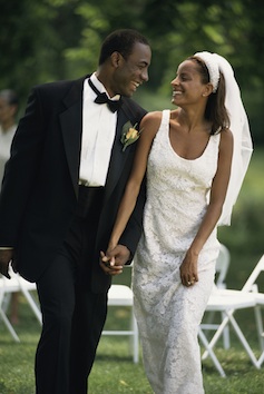 Many brides wear a white dress and veil