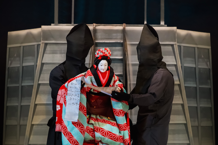 A Japanese bunraku puppet elaborately dressed in traditional kimono. ©Gett