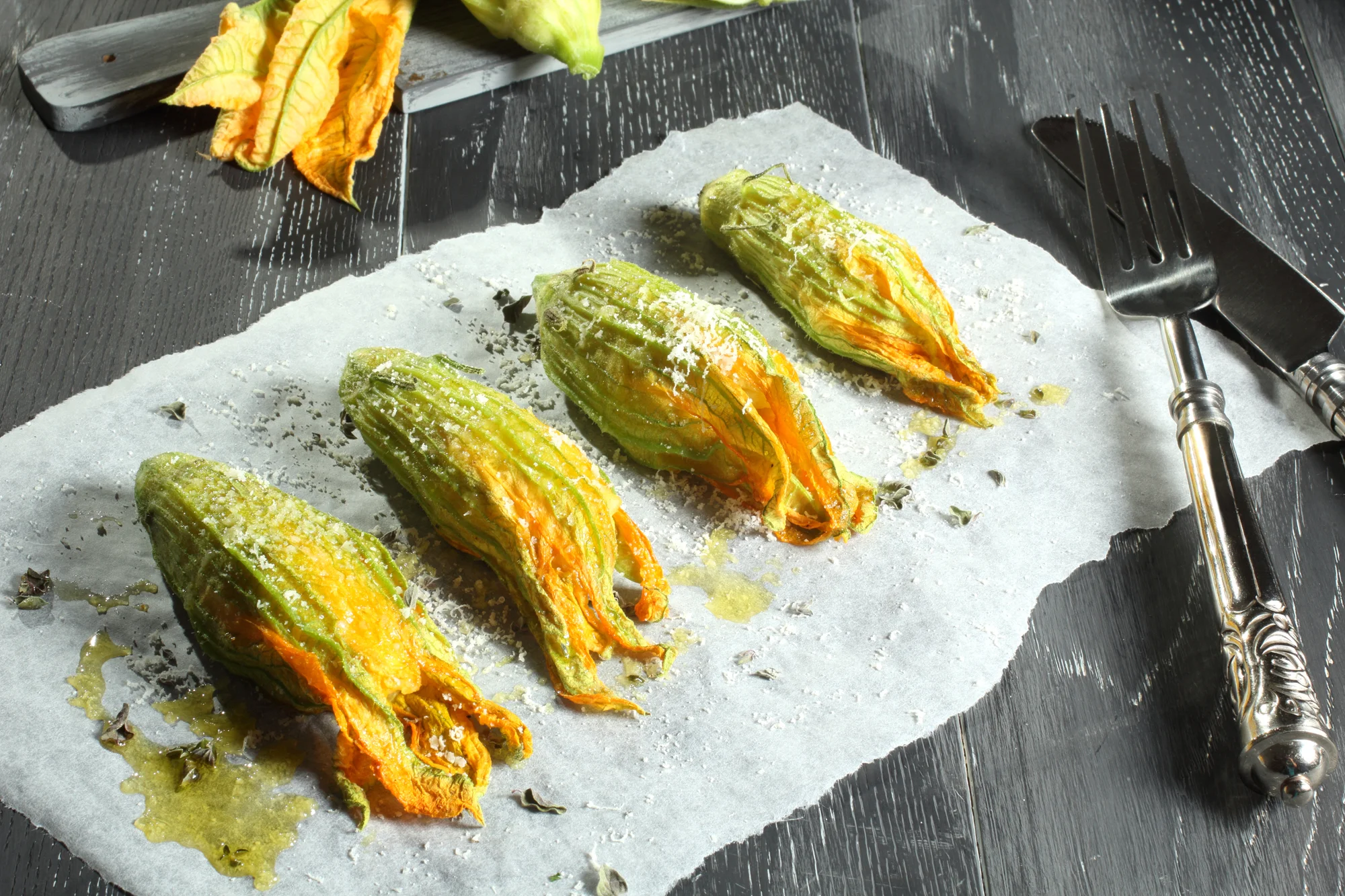 Recipe: Baked Stuffed Zucchini Flowers with Basil Jus